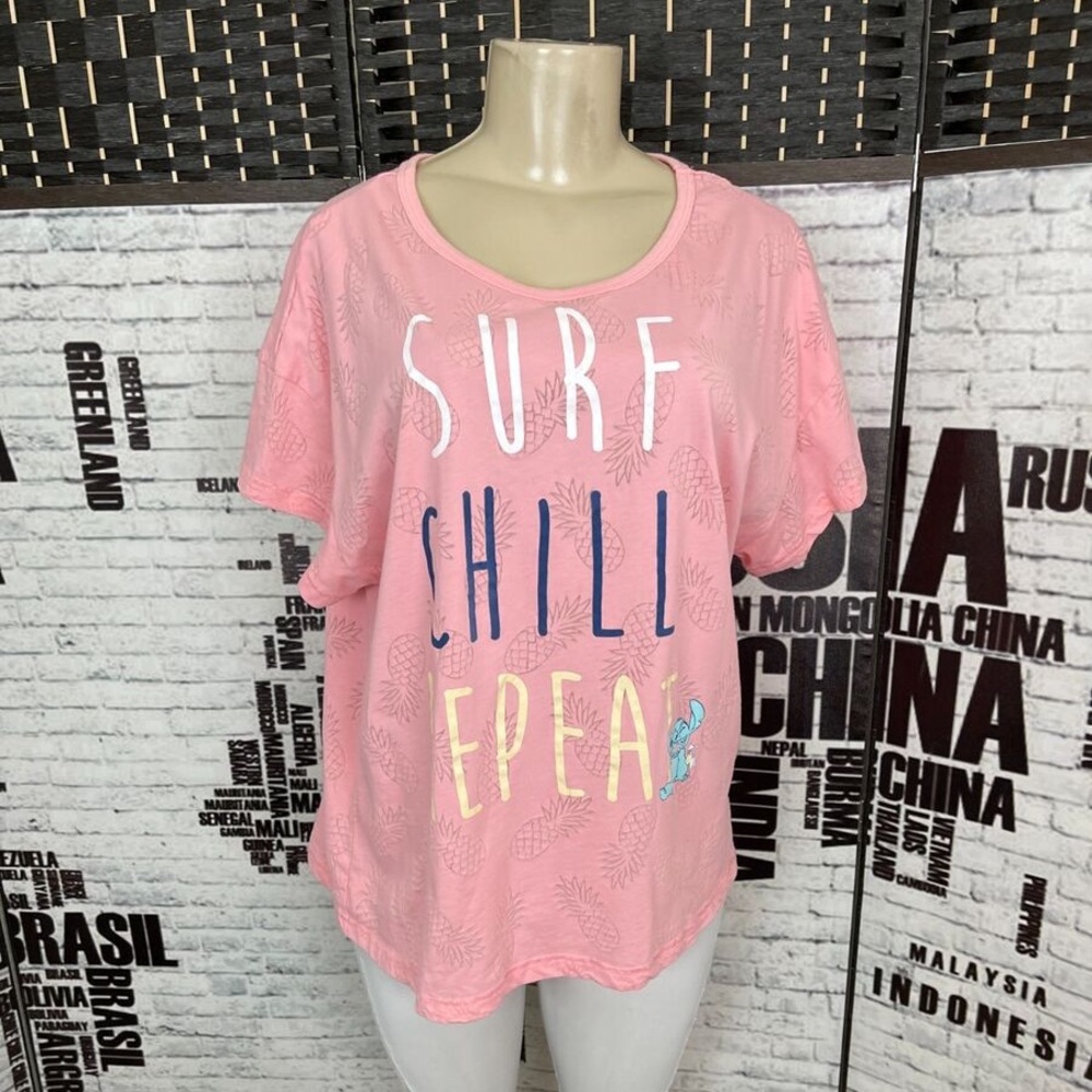 Disney XL Pink Pineapple Print Stitch Beach Graphic Short Sleeve Tee